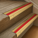 Solid Brass Stair Nosing 63.5mm Bullnose Single Channel, Anti-Slip Insert, Cut to Size 700-2700mm — Colour: Poppy Castellated