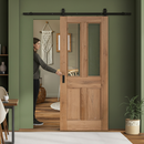 Premium Rustic Oak Fully Finished Internal Sliding Door with Clear Glazed Panels and Efficient Top Mounted Kit