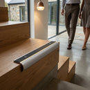 Heavy duty 70x40mm aluminium stair nosing profile showing durable metal edge protection for indoor outdoor steps