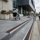 Aluminium stair nosing profile 66x32mm with anti-slip surface, DDA compliant for indoor and outdoor use