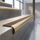 Solid Brass Stair Nosing with Anti-Slip Carborundum Infill, Raked Back Profile — Anti-Slip Infill Colour: Hazelnut