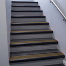 Black Anodised bullnose stair nosing 68x40mm with Bronze Aluminium insert, fitted to an interior stairwell