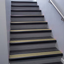 Black Anodised bullnose stair nosing 68x40mm with Light Bronze Aluminium insert, fitted to an interior stairwell