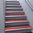 Satin Aluminium bullnose stair nosing 68x40mm with Poppy Castellated insert, fitted to an interior stairwell