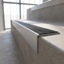 Aluminium Butt Edge Stair Nosing, Internal/External Use, Ridged Inserts professionally fitted in use