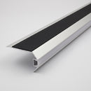 Aluminium LED stair nosing 77.5mm x 48.5mm with black anti-slip insert and frosted riser diffuser, studio view