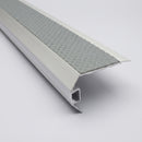Aluminium LED stair nosing 77.5mm x 48.5mm with dolphin grey anti-slip insert and frosted riser diffuser, studio view