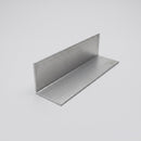 Pre-formed L-shaped aluminium stair side angle in mill finish on a plain studio background