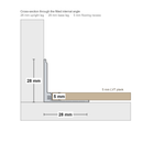 Dimensioned cross-section showing the 28mm upright leg, 28mm base leg and 5mm flooring recess