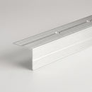 Effector A34 35x35mm ribbed anodised aluminium stair nosing angle in silver, showing ribbed tread and riser faces