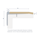 Cross-section drawing of the 40 x 26mm aluminium LVT stair nosing showing the rounded nose, the 40mm tapered tread plate under the 3mm LVT and the 26mm riser leg
