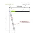 Scale section drawing of the 57x55mm rake back stair nosing, showing the riser leg angled 12.9 degrees, the photoluminescent strip at the nose and the anti-slip PVC insert behind it