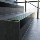 Aluminium Stair Nosing 59mm Tread Slimline Square-Back Profile in black-anodised finish fitted on a step edge