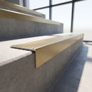 Aluminium Stair Nosing 59mm Tread Slimline Square-Back Profile in light-bronze finish fitted on a step edge