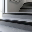 Black Anodised square edge aluminium stair nosing with Black Anodised Aluminium infill, fitted to a concrete step