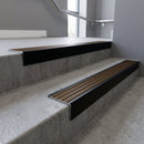 Black Anodised finish with Bronze Aluminium insert - Aluminium Stair Nosing 59x30mm Square Back fitted to a step edge