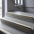 Black Anodised finish with Ivory Castellated insert - Aluminium Stair Nosing 63.3x30mm Square Front fitted to a step edge