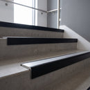 Black Anodised finish with Mill Aluminium Insert - Aluminium Stair Nosing 63.3x30mm Square Front fitted to a step edge