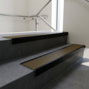 Black Anodised finish with Olive Castellated insert - Aluminium Stair Nosing 63.3x30mm Square Front fitted to a step edge