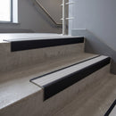 Black Anodised finish with Polar Grey Castellated insert - Aluminium Stair Nosing 59x30mm Square Back fitted to a step edge