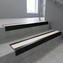 Black Anodised finish with Porth Stone Smooth Textured insert - Aluminium Stair Nosing 59x30mm Square Back fitted to a step edge