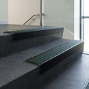 Black Anodised finish with Spruce Castellated insert - Aluminium Stair Nosing 59x30mm Square Back fitted to a step edge