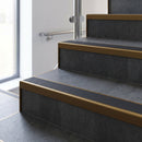 Bronze finish with Black Castellated insert - Aluminium Stair Nosing 59x30mm Square Back fitted to a step edge