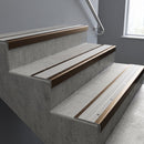 Bronze finish with Light Grey Castellated insert - Aluminium Stair Nosing 59x30mm Square Back fitted to a step edge