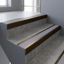 Bronze finish with Nimbus Castellated insert - Slimline Square Back Stair Nosing 59x30mm Aluminium fitted to a step edge