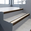 Bronze finish with Porth Stone Smooth Textured insert - Aluminium Stair Nosing 63.3x30mm Square Front fitted to a step edge