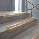 Light Bronze finish with Fawn Castellated insert - Aluminium Stair Nosing 59x30mm Square Back fitted to a step edge