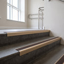 Light Bronze finish with Peat Castellated insert - Aluminium Stair Nosing 59x30mm Square Back fitted to a step edge
