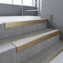 Light Bronze finish with Polar Grey Castellated insert - Aluminium Stair Nosing 63.3x30mm Square Front fitted to a step edge