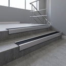 Mill Aluminium finish with Black Anodised Aluminium insert - Aluminium Stair Nosing 59x30mm Slimline Square Back fitted to a step edge