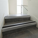 Mill Aluminium finish with Black Castellated insert - Aluminium Stair Nosing 59x30mm Slimline Square Back fitted to a step edge