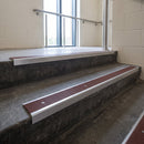 Mill Aluminium finish with Claret Castellated insert - Aluminium Stair Nosing 59x30mm Slimline Square Back fitted to a step edge