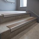 Mill Aluminium finish with Fawn Castellated insert - Aluminium Stair Nosing 59x30mm Slimline Square Back fitted to a step edge