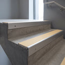 Mill Aluminium finish with Ivory Castellated insert - Aluminium Stair Nosing 59x30mm Slimline Square Back fitted to a step edge