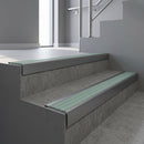 Mill Aluminium square edge aluminium stair nosing with Jade Castellated infill, fitted to a concrete step