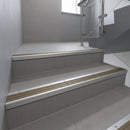 Mill Aluminium finish with Light Bronze Aluminium insert - Aluminium Stair Nosing 59x30mm Slimline Square Back fitted to a step edge