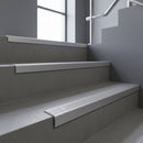 Mill Aluminium finish with Mill Aluminium insert - Aluminium Stair Nosing 59x30mm Slimline Square Back fitted to a step edge