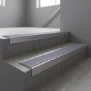 Mill Aluminium finish with Nimbus Castellated insert - Aluminium Stair Nosing 59x30mm Slimline Square Back fitted to a step edge