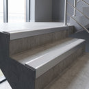 Mill Aluminium finish with Polar Grey Smooth Textured insert - Aluminium Stair Nosing 59x30mm Slimline Square Back fitted to a step edge