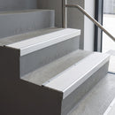Mill Aluminium finish with White Castellated insert - Aluminium Stair Nosing 59x30mm Slimline Square Back fitted to a step edge