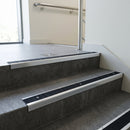 Polished Aluminium finish with Black Olympic Grip - Aluminium Stair Nosing 59x30mm Slimline Square Back fitted to a step edge