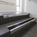 Polished Aluminium finish with Black Smooth Textured insert - Aluminium Stair Nosing 59x30mm Slimline Square Back fitted to a step edge