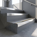 Polished Aluminium finish with Light Bronze Aluminium insert - Aluminium Stair Nosing 59x30mm Slimline Square Back fitted to a step edge