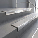 Polished Aluminium finish with Light Grey Castellated insert - Aluminium Stair Nosing 59x30mm Slimline Square Back fitted to a step edge