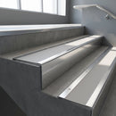 Polished Aluminium finish with Light Grey Smooth Textured insert - Aluminium Stair Nosing 59x30mm Slimline Square Back fitted to a step edge