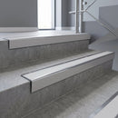 Polished Aluminium finish with Polar Grey Smooth Textured insert - Aluminium Stair Nosing 59x30mm Slimline Square Back fitted to a step edge